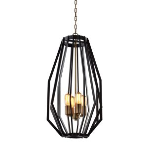 Narrow Angular Cage 5 Light Pendant Oiled Bronze - Gamba2