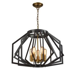 Wide Angular Cage 5 Light Pendant Oiled Bronze - Gamba1