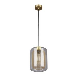 Oblong Glass Pendant Brass Mesh - Tono3