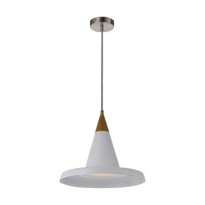 Ekland 1 Light Pendant White / Oak - EKLAND PE35-WH