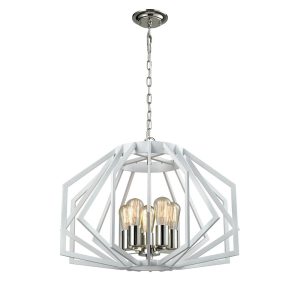 Wide Angular Cage 5 Light Pendant White - Gamba3