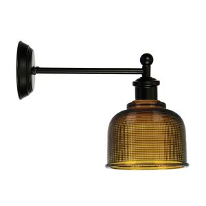 Boulton 1 Light Maison Amber Ribbed Glass Wall Light Black - OL69373BK + OL2255/15AM