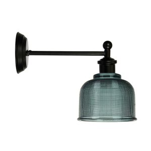 Boulton 1 Light Maison Blue Ribbed Glass Wall Light Black - OL69373BK + OL2255/15BL