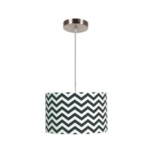 Cotton 1 Light Pendant 16" Drum Shade Black/White - OL91853 + OL69253BC