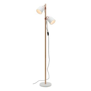 Cuba 2 Light Floor Lamp White / Timber / Copper - A38622WH