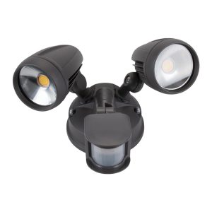 Muro 30 Watt Twin Head LED Spotlight with Sensor Dark Grey / Tri Colour - 25063