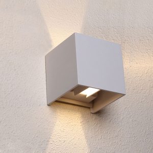 Cube 6.8W LED Exterior Up/Down Wall Light Sand White - Toca2