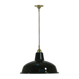 Single Cord Pendant Brass With 300mm Warehouse Black Shade - 3000105