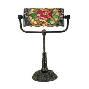 Red Camellia Tiffany Bankers Lamp - TL-210A/BKKG