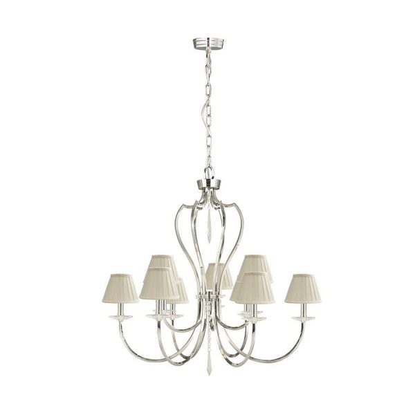Pimlico 9 Light Chandelier With LS162 Shades Polished Nickel - PM9 PN + LS162