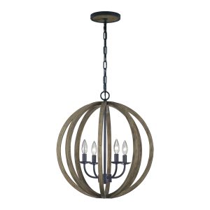 Allier 4 Light Pendant Pendant Weather Oak Wood / Antique Forged Iron - FE/ALLIER/4P WW