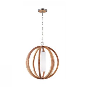 Allier Small Pendant Light Wood / Brushed Steel - FE/ALLIER/P/S LW