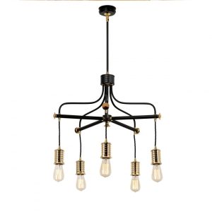 Douille 5 Arm Chandelier Black / Polished Brass - DOUILLE5 BPB