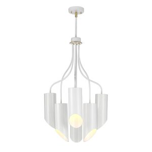 Quinto 6 Light Chandelier White / Aged Brass - QUINTO6 WAB