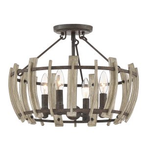 Wood Hollow 4 Light Semi Flush Rustic Black - QZ/WOODHOLLOW/SF