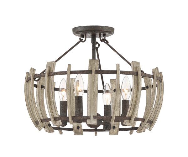 Wood Hollow 4 Light Semi Flush Rustic Black - QZ/WOODHOLLOW/SF