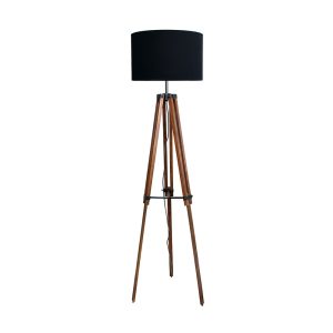 Galileo 1 Light Timber Tripod Floor Lamp 16" Black Drum Shade - OL97993 + OL91806