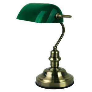 Bankers Antique Brass Table Lamp Dark Green Glass - OL99441AB