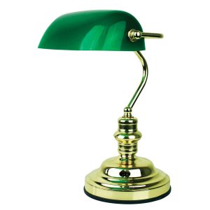 Bankers Brass Table Lamp Dark Green Glass - OL99441BP