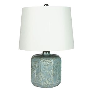 Bikki Blue Table Lamp White Shantung Shade - OL97971BL