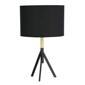 Micky Tripod Table Lamp Matt Black & Timber - OL93151BK