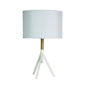 Micky Tripod Table Lamp Matt White & Timber - OL93151WH