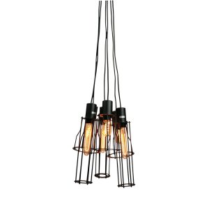 Pop 6 Light Multi Drop Ceiling Light Suspension With Cages & Lamps Black - OL69286BK + OL2299/32BK