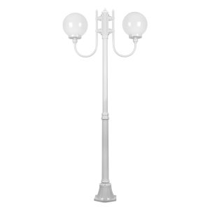 Lisbon Twin Head 25cm Sphere Curved Arm Medium Post Light White - 15715