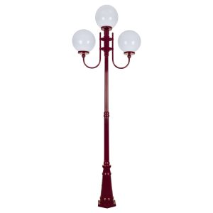 Lisbon Triple 30cm Spheres Curved Arms Tall Post Light Burgundy - 15754