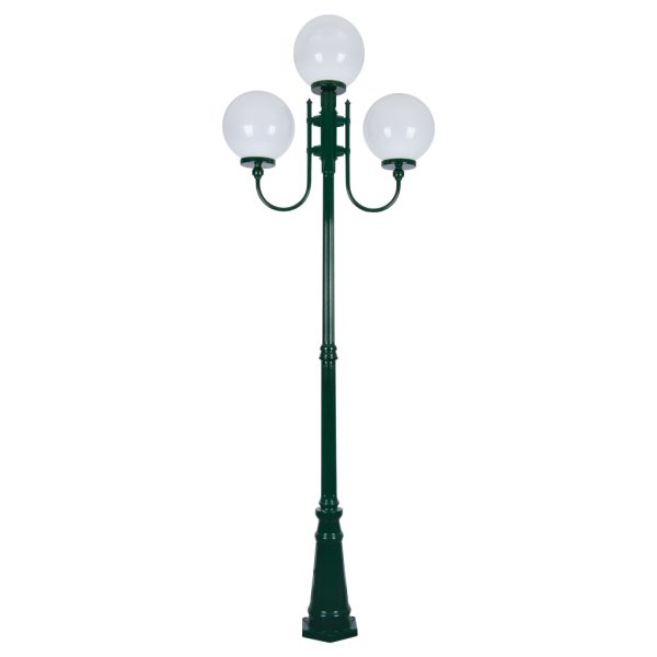 Lisbon Triple 30cm Spheres Curved Arms Tall Post Light Green - 15755