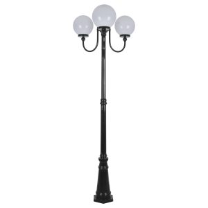 Lisbon Triple 25cm Spheres Curved Arms Tall Post Light Black - 15759