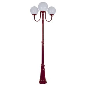 Lisbon Triple 25cm Spheres Curved Arms Tall Post Light Burgundy - 15760