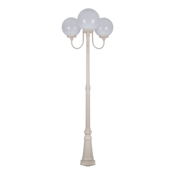 Lisbon Triple 30cm Spheres Curved Arms Tall Post Light Beige - 15764