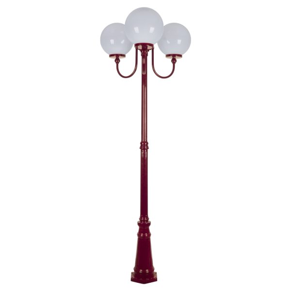 Lisbon Triple 30cm Spheres Curved Arms Tall Post Light Burgundy - 15766