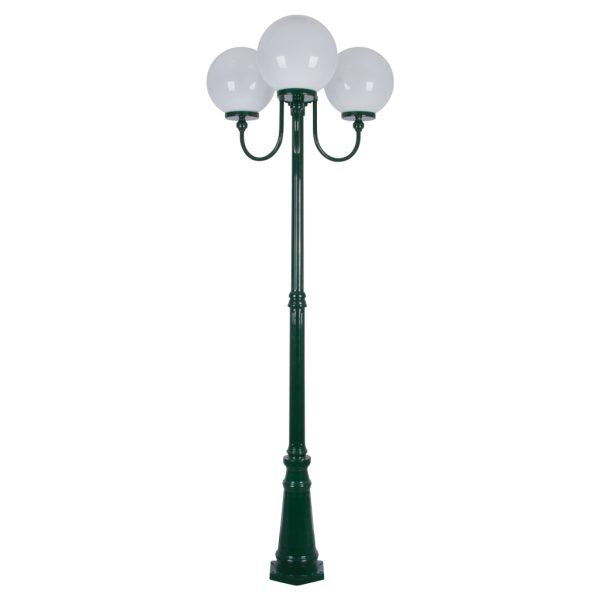 Lisbon Triple 30cm Spheres Curved Arms Tall Post Light Green - 15767