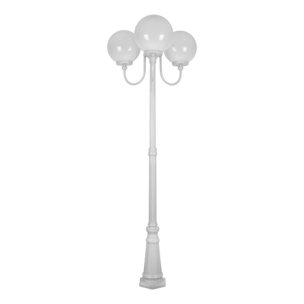 Lisbon Triple 30cm Spheres Curved Arms Tall Post Light White - 15769