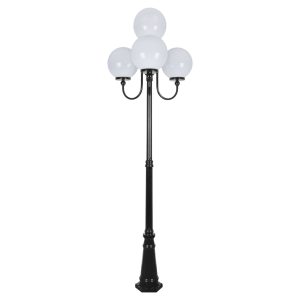 Lisbon Four 30cm Spheres Curved Arms Tall Post Light Black - 15777