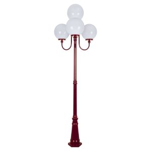 Lisbon Four 30cm Spheres Curved Arms Tall Post Light Burgundy - 15778