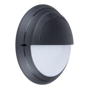 Ivela 240V E27 Round Eyelid Polycarbonate Bunker Wall Light Large Black - 18475