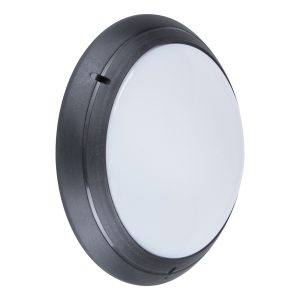 Ivela 240V E27 Round Polycarbonate Bunker Wall Light Large Black - 18592