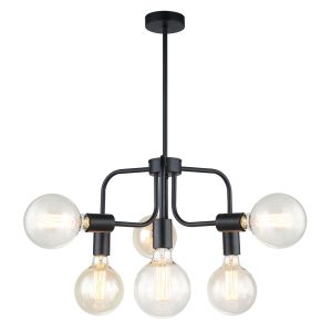 Modern Abstract 6 Light Pendant Matt Black - HEXA1