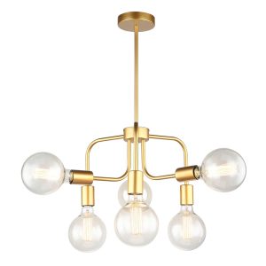 Modern Abstract 6 Light Pendant Matt Gold - HEXA2