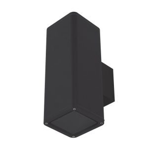 Piper 240V E27 Up/Down Square Wall Pillar Light Black - 49226