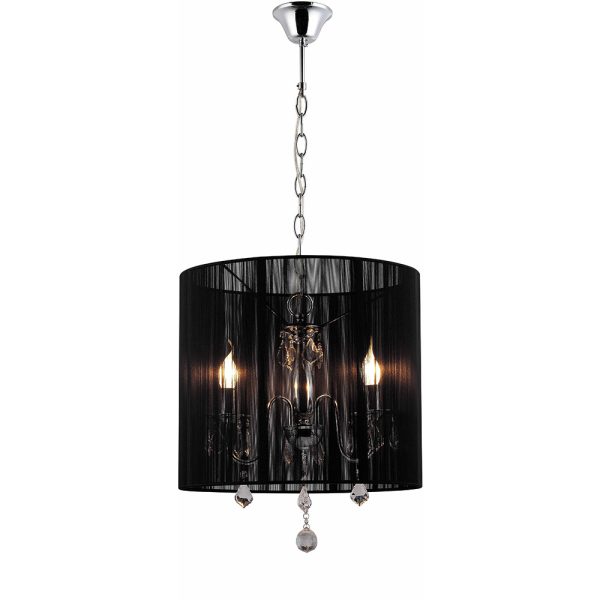 Paris 3 Light Crystal Pendant Chrome / Black - LL002CH001B