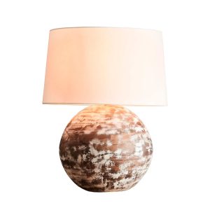 Boule Turned Wood Ball Table Lamp Medium Barn White With Shade - ZAF14119