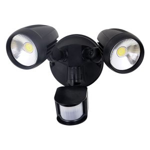 Muro 30 Watt Twin Head LED Spotlight with Sensor Black / Tri Colour - 25062