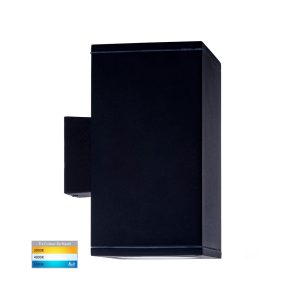 Porter 30W 240V Dimmable Up & Down Square LED Wall Pillar Light Black / Tri-Colour - HV3629T-BLK-SQ