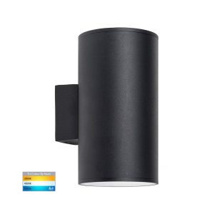 Porter 30W 240V Dimmable Up & Down Round LED Wall Pillar Light Black / Tri-Colour - HV3629T-BLK