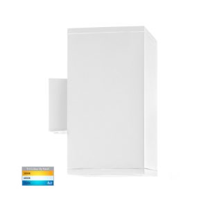 Porter 30W 240V Dimmable Up & Down Square LED Wall Pillar Light White / Tri-Colour - HV3629T-WHT-SQ