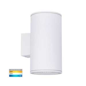 Porter 30W 240V Dimmable Up & Down Round LED Wall Pillar Light White / Tri-Colour - HV3629T-WHT